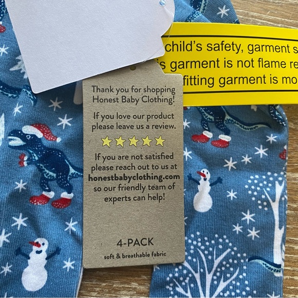 *NWT* Honest Baby Clothing 100% Organic Cotton Christmas Dinosaur Pajama Set 3T - Picture 6 of 14